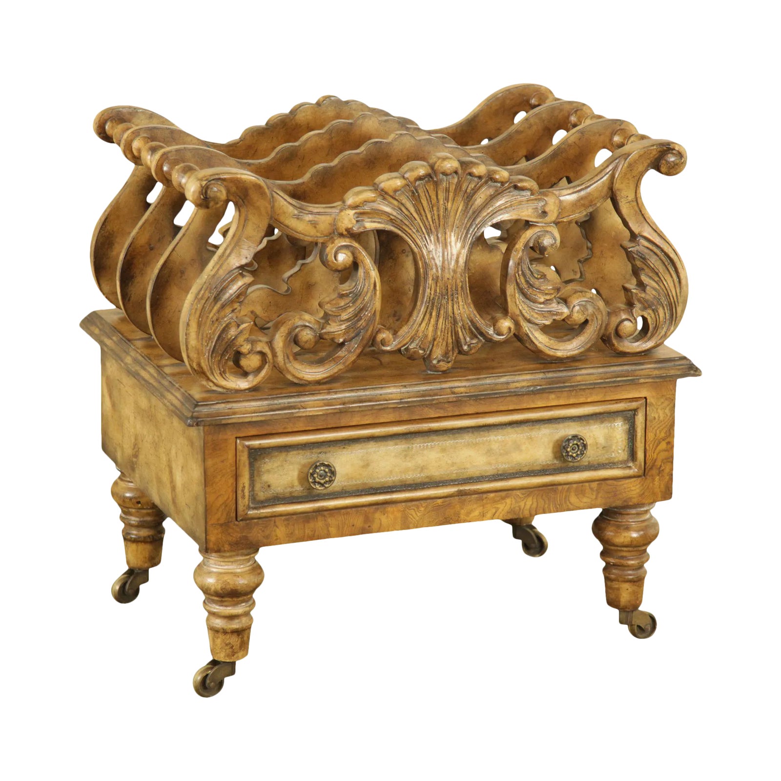 Regency Style Canterbury Magazine Rack With Drawer | Chairish
