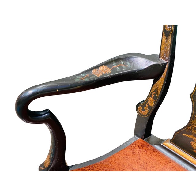 Wood Vintage Chinese Chippendale Antique Style Chair With Leather Seat For Sale - Image 7 of 13