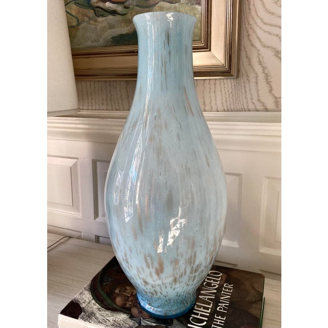 1970s Italian Murano-Style Handblown Blue Art Glass Vase With Gold and Silver Flecks, 21" For Sale - Image 11 of 18