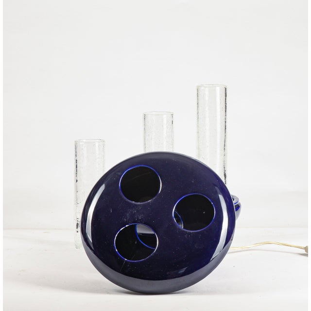 Blue Vintage Ceramic and Glass Table Lamp, Italy, 1970s For Sale - Image 8 of 10