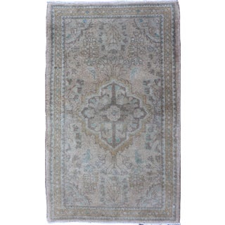 Neutral and Earth Tone Vintage Persian Lilihan Rug With Medallion in Taupe For Sale