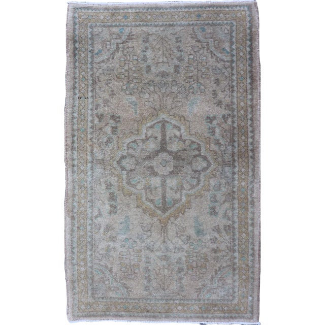Neutral and Earth Tone Vintage Persian Lilihan Rug With Medallion in Taupe For Sale