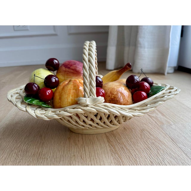 Vintage Ceramiche Di Bassano Italian Majolica Reticulated Fruit Basket For Sale In Chicago - Image 6 of 9