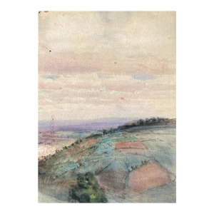 Listed British Artist Bernard Harper Wiles 1883-1966 - Double Sided Landscape Watercolor Painting: The Hills of England