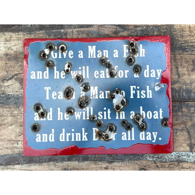 Vintage Original Bullet Hole Fisherman Sign For Sale - Image 12 of 12