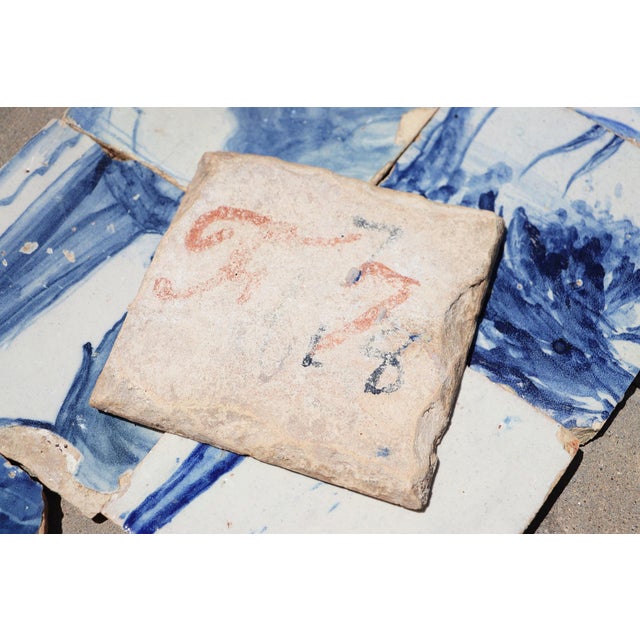 Ceramic Antique Set of 8 Baroque Portuguese Tiles, 18th Century Blue & White Figural and Landscape Scene For Sale - Image 7 of 7
