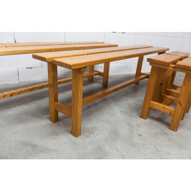 Vintage Benches and Stools in Mountain Pine, 1970, Set of 4 For Sale - Image 9 of 18
