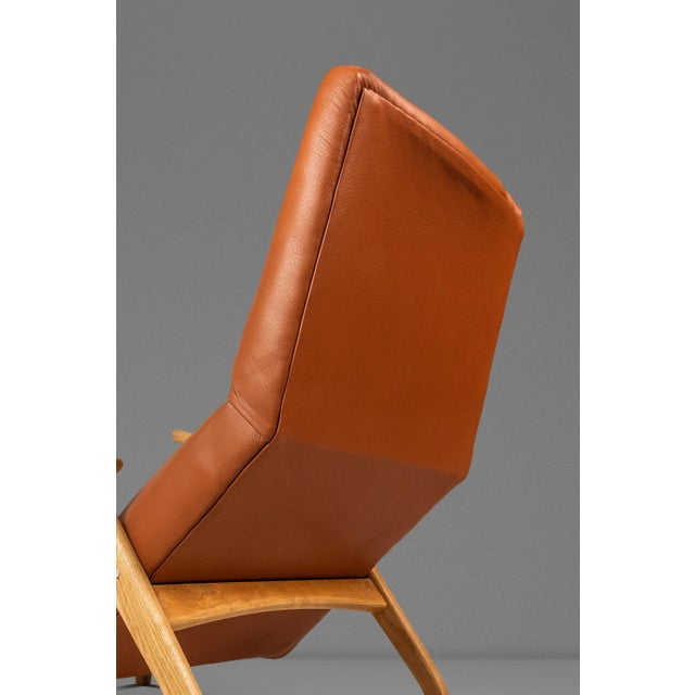 Rare Mid-Century Modern Sculptural Lounge Chair & Ottoman in Oak & Italian Leather in the Manner of Adrian Pearsall, Usa, C. 1960s For Sale - Image 16 of 18