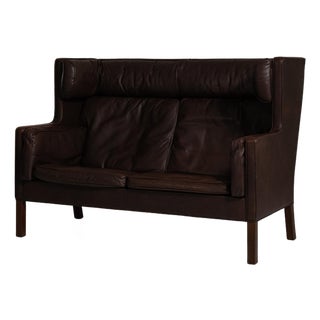1970-1979 Denmark Deep Espresso Brown Two-Seat Leather Sofa For Sale
