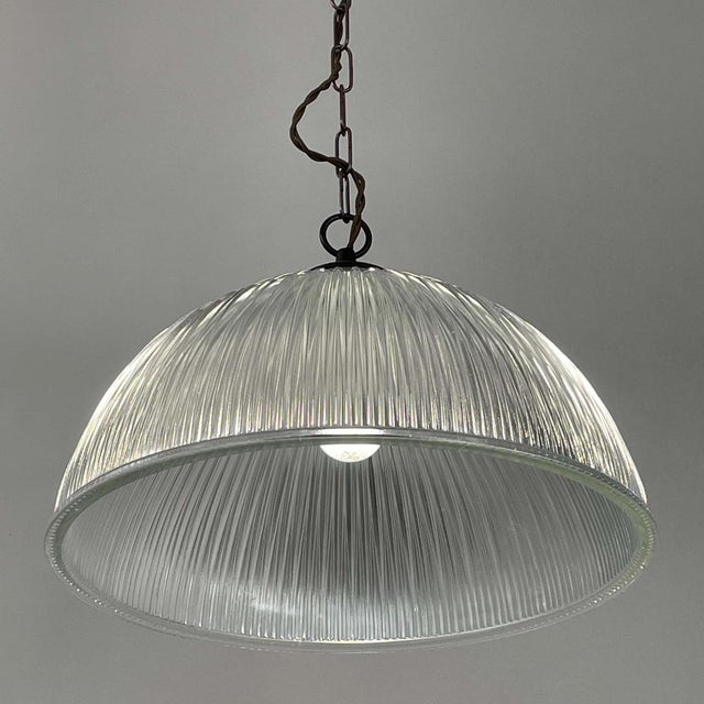 Art Deco Industrial Glass Pendant Lamp from Holophane, France, 1930s For Sale - Image 4 of 17