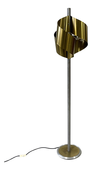 Italian Floor Lamp in Brushed Steel with Brass Top, 1970s