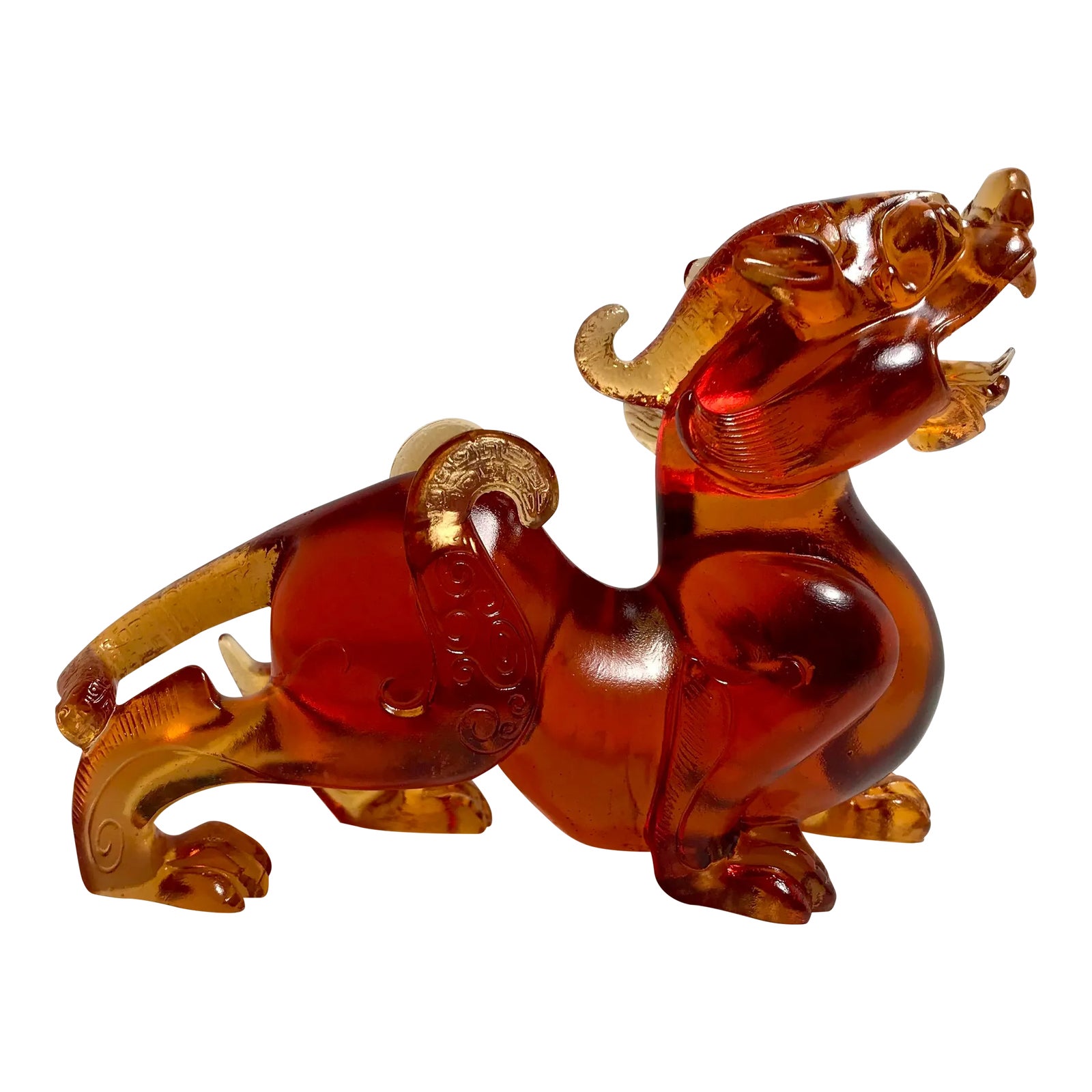 Vintage Amber Glass Feng Shui Pi Yao Pi Sou Pi Xiu Attracts Wealth ...