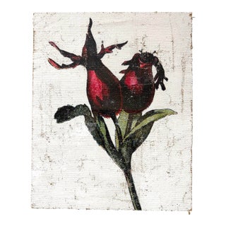 Vintage Rose Hip - Hand Textured Red Rose Hip Art For Sale