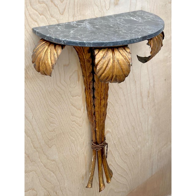 Gold Vintage Gilt Metal and Marble Wall Console For Sale - Image 8 of 13
