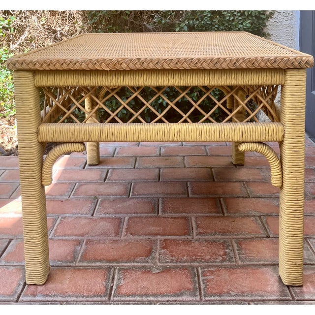 Timeless Coastal Chic? Think Henry Link! This square woven and wrapped wicker side table, attributed to Henry Link, circa...