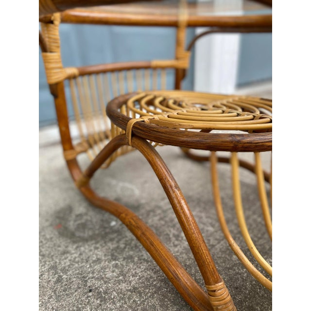 Mid-Century Modern Pair of Bamboo + Rattan Side Tables in the Style of Franco Albini For Sale - Image 3 of 13