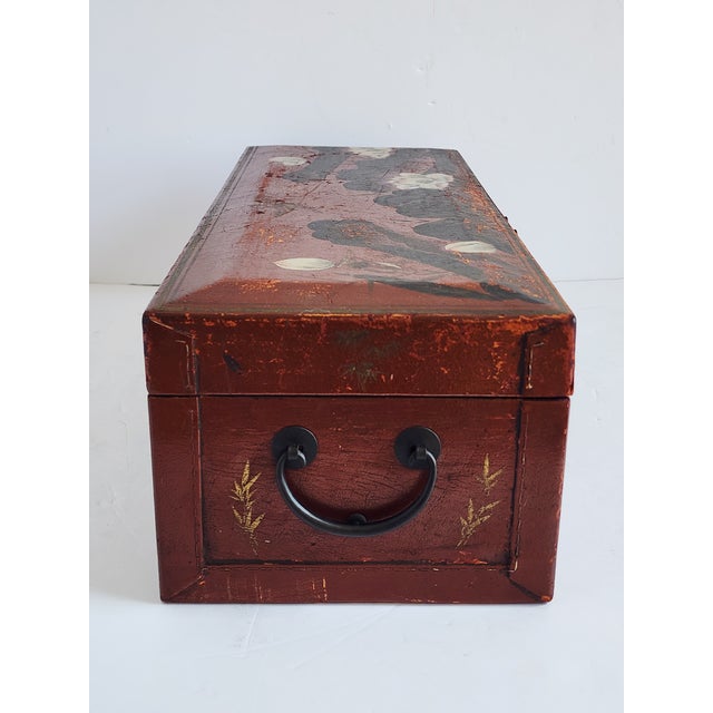 Metal Vintage Leather Handpainted Chinese Box For Sale - Image 7 of 12