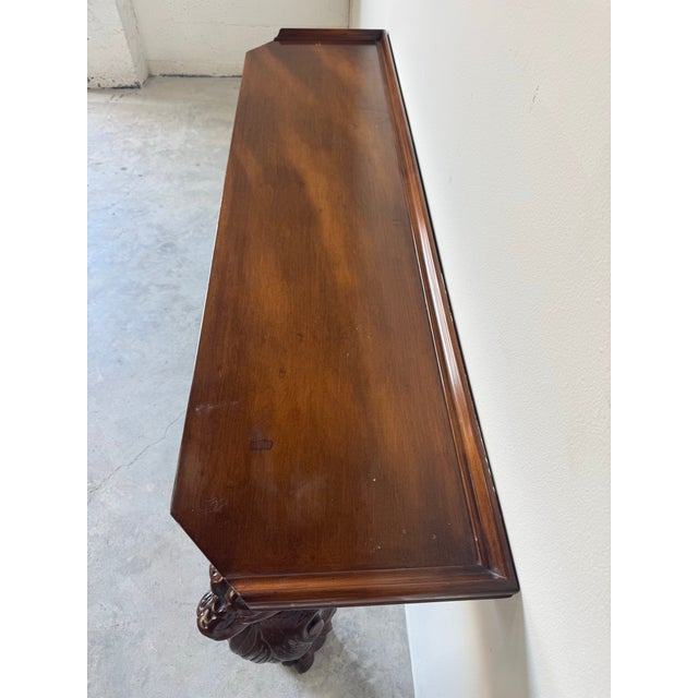 1970s Vintage Hollywood Regency Style Carved Lion Wood Console Table/ Sold For Sale - Image 5 of 12
