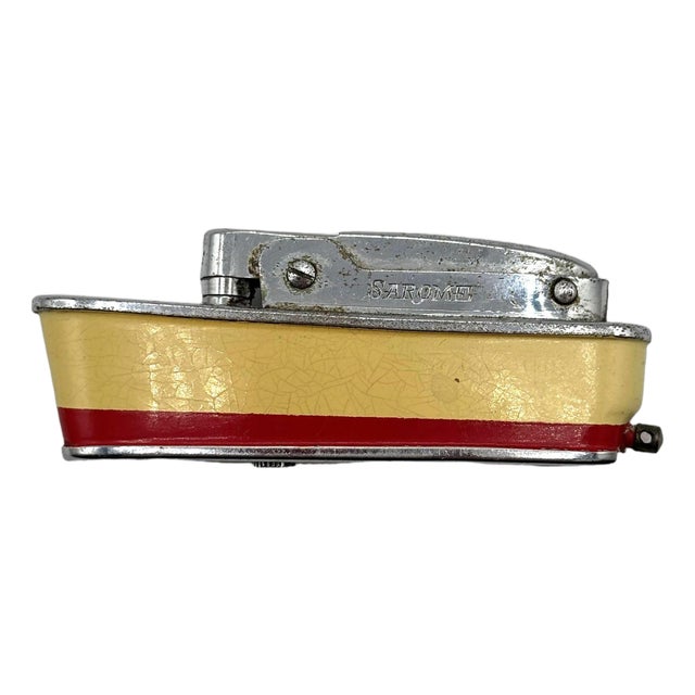 Mid 20th Century Novelty Sarome Japan Cruise Ship Enameled Lighter, Yellow & Red For Sale