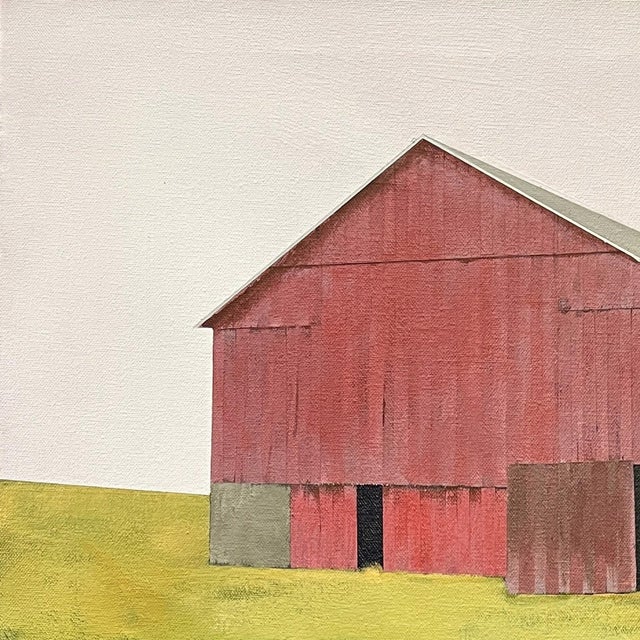 Summit County Barn by Justin Wheatley | Acrylic on Canvas Red Barn With Green Field For Sale - Image 4 of 10