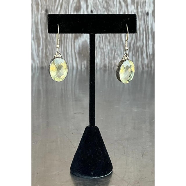 Vintage 925 Silver Drop Earrings With Green Gemstone For Sale - Image 4 of 12