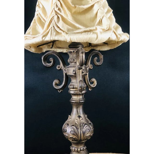 Vintage Bronze Finish Table Lamp With Tufted Shade For Sale - Image 4 of 10
