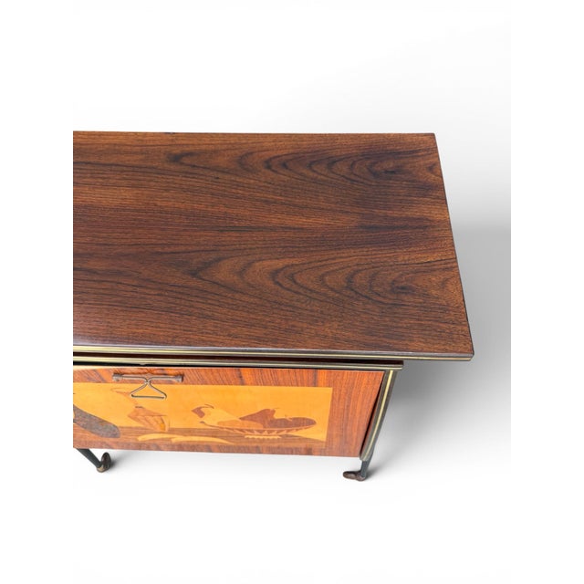 1950s Italian Mid-Century Modern Inlaid Portable Bar Cabinet on Wheels For Sale - Image 4 of 8