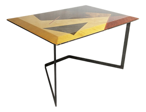 Wooden Table with Geometric Inlays and Metal Base by Offredi for Saporiti, 1980s-1990s