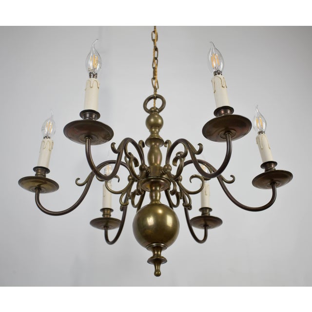 Small Dutch Six-Arm Bronze Chandelier For Sale - Image 4 of 6