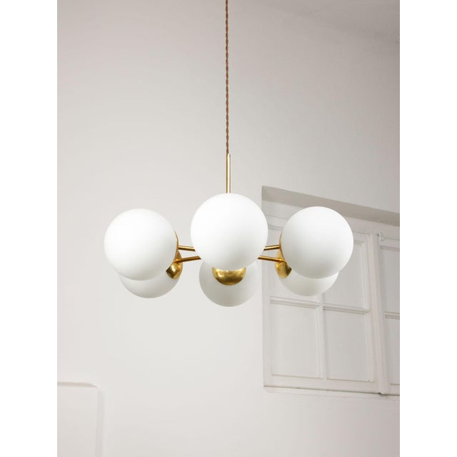 Vintage Italian Six-Arm Sputnik Chandelier with Opaline Shades For Sale - Image 16 of 18