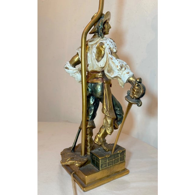 Huge Antique Patinated Bronze Clad Captain Kidd Pirate Figural Table Lamp For Sale - Image 9 of 13