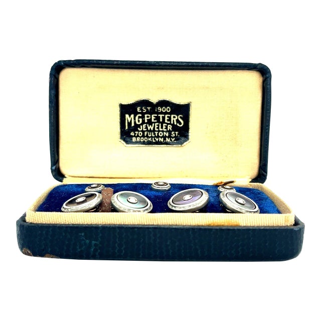 Antique Larter M.G. Peters Signed Cufflink Jewelry Set with Fitted Box For Sale