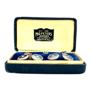 Antique Larter M.G. Peters Signed Cufflink Jewelry Set with Fitted Box