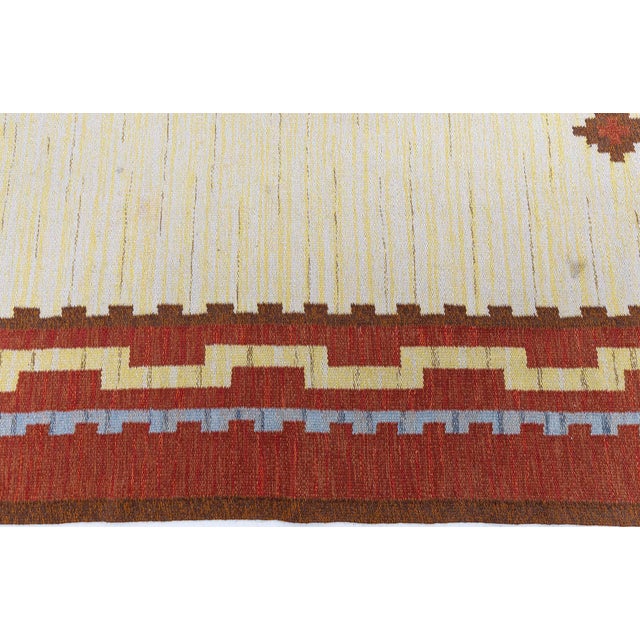 Doris Leslie Blau Swedish Mid-Century Beige With Brick Red Flatweave Carpet For Sale In New York - Image 6 of 8