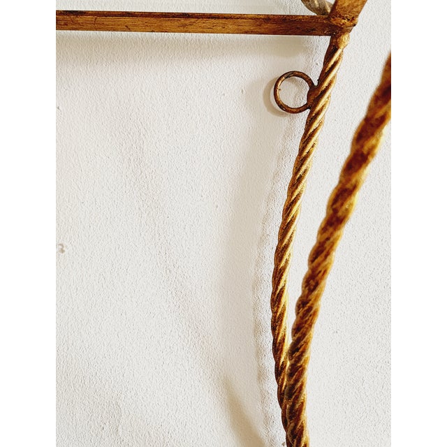Metal Vintage Hollywood Regency Style Italian Gilt Iron Rope & Tassle Wall Shelf For Sale - Image 7 of 12