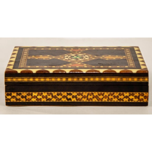 Islamic Moorish Spain Inlaid Marquetry Mosaic Box 1950's For Sale - Image 3 of 12