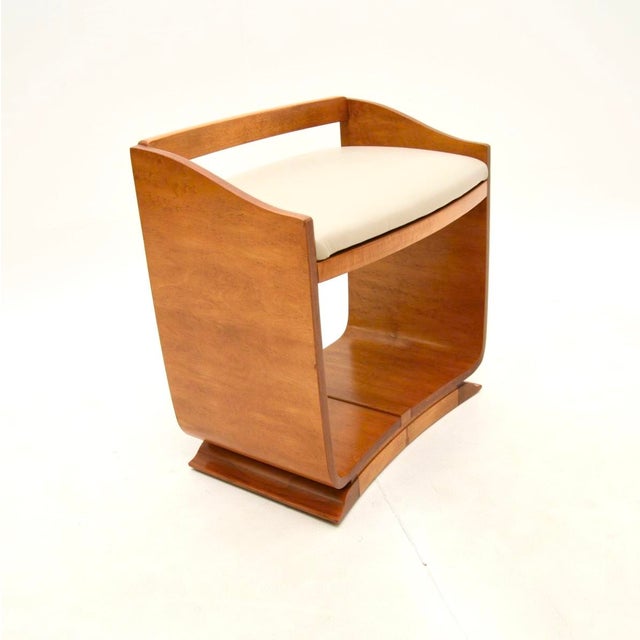 Mid-Century Modern Art Deco Elm and Leather Stool, 1930s For Sale - Image 3 of 7