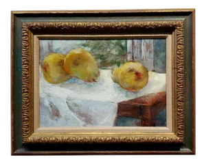 A. Loeffel 1950s Still Life of Pears -Impressionist Oil Painting