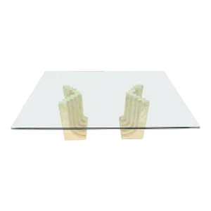 Large Oversize Wide Rectangle Shape Glass Top Travertine Dining Conference Table