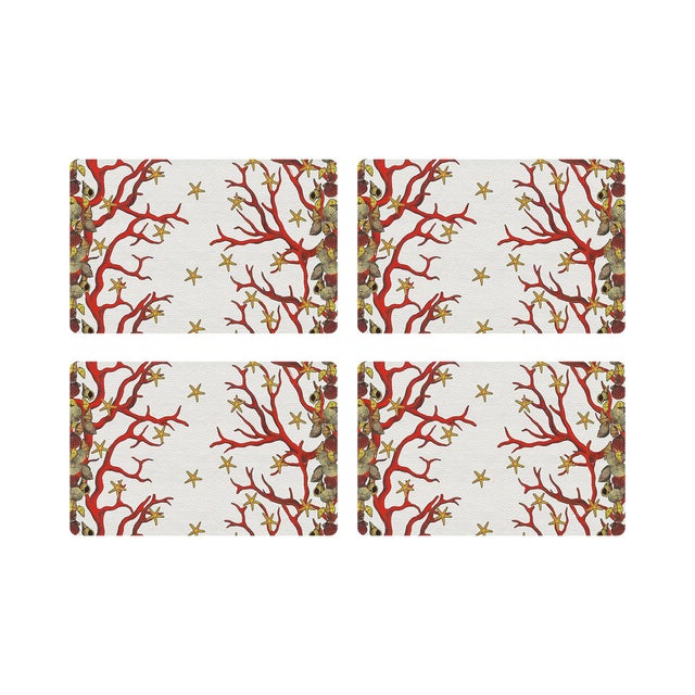 Coral Reef Vegan Leather Rectangle Pebble Placemat, Set of 4 For Sale - Image 4 of 5