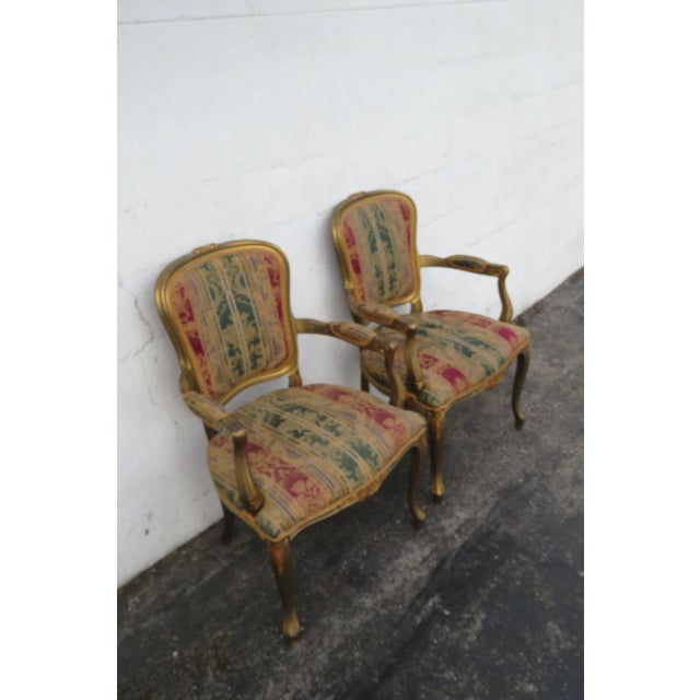 Wood French Carved Large Painted Antique Gold Tall Side Chairs a Pair 6028 For Sale - Image 7 of 14