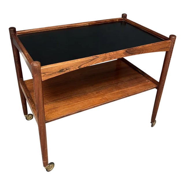 Rosewood Rolling Cart with Black Formica Top, 1960s For Sale