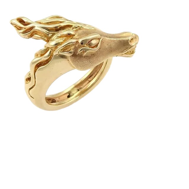 Horse Design Bypass 14k Yellow Gold Ring For Sale