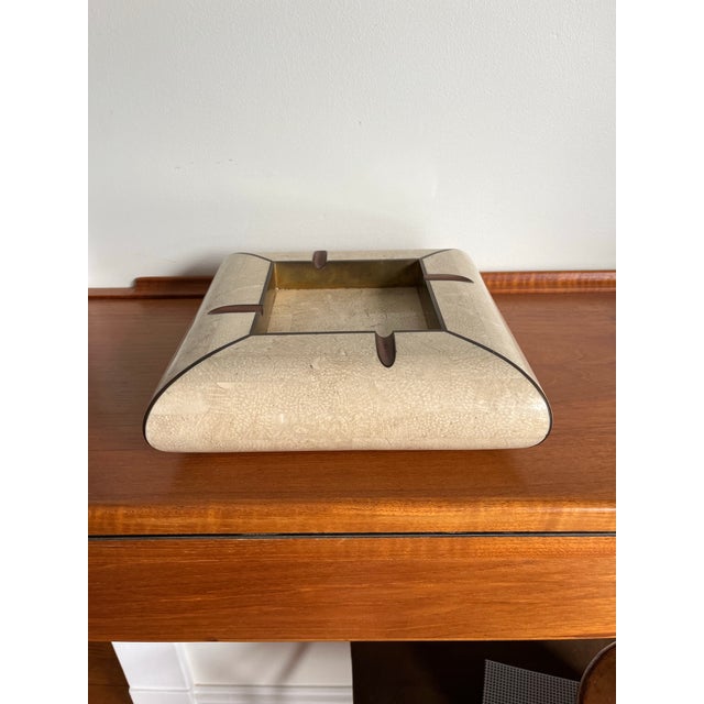 Stone Vintage Maitland-Smith Tessellated Stone & Brass Ashtray, Karl Springer Style For Sale - Image 7 of 9