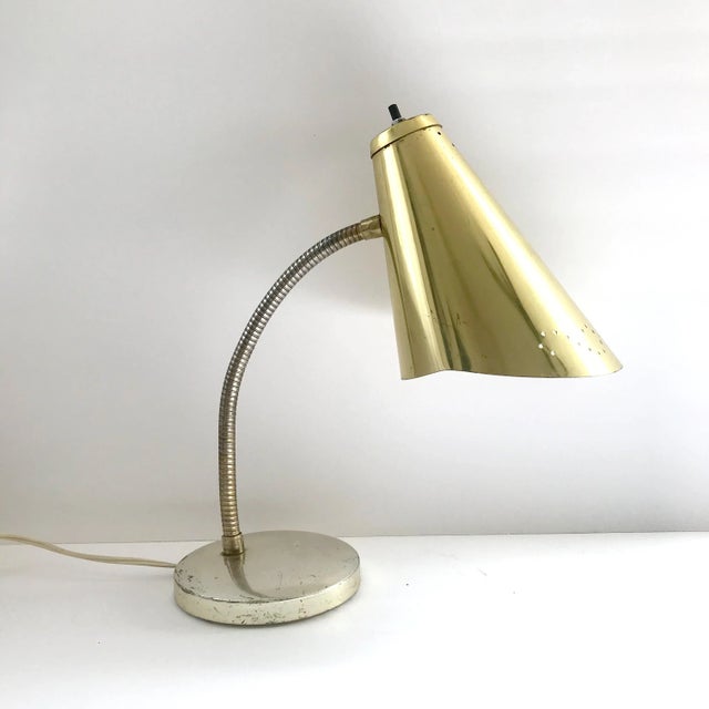 Mid-Century Modern Mid-Century Modern Gold Metal Gooseneck Desk Lamp For Sale - Image 3 of 8