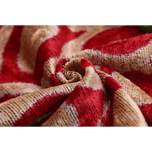 Mid-Century Modern Red Geometric Silk Velvet Pillow 20x20 | Handmade Designer Accent Cushion For Sale - Image 3 of 8
