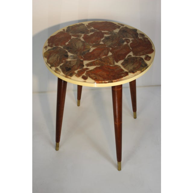 Mid-century modern Bespoke fossilized marble round side table. Tony Duquette-style.