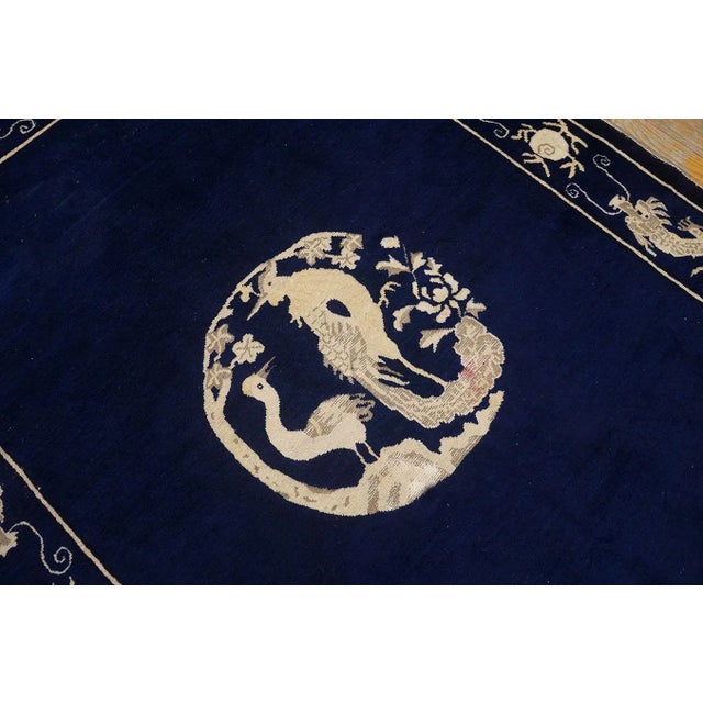 1900s Blue Navy Dragon Crane Medallion Antique Chinese Peking Carpet 5' X 6'10" Knotted Wool Rug For Sale - Image 4 of 8