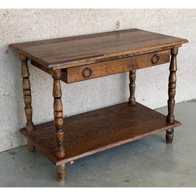 Spanish Country Pine Side Table With Drawer and Low Shelve For Sale - Image 4 of 13