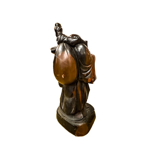 Brown Early 20th Century Laughing Buddha Carved Rosewood Sculpture For Sale - Image 8 of 16